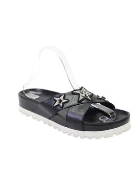 Eddy Daniele Womens Cross Strap Crystal Triple Star Sandals Black Leather 40